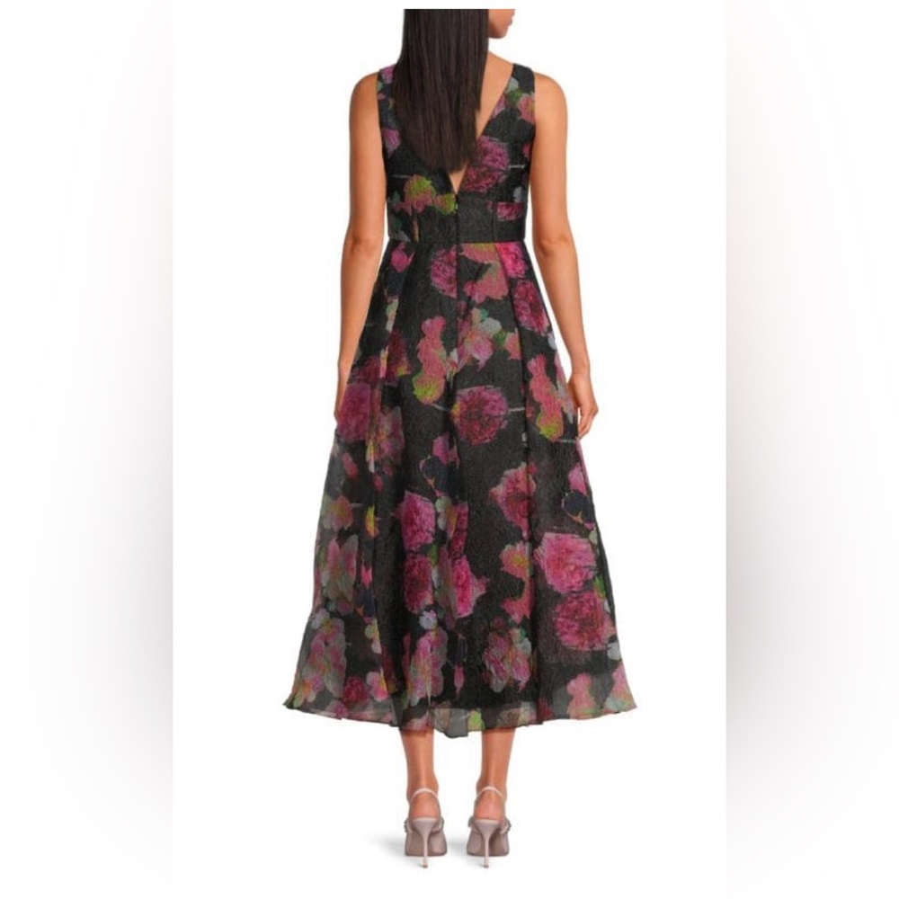 MONIQUE LHUILLIER Gisellle Crinkled Floral Organza Midi-Dress Size 2 NWT - Picture 4 of 9